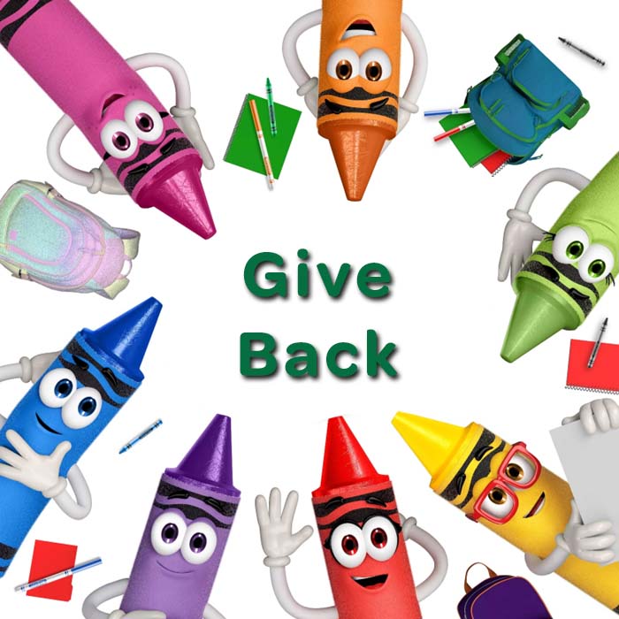 Crayon characters looking out for donation candidates.