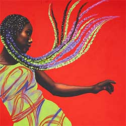 Woman on Red painting by Dawn Okoro