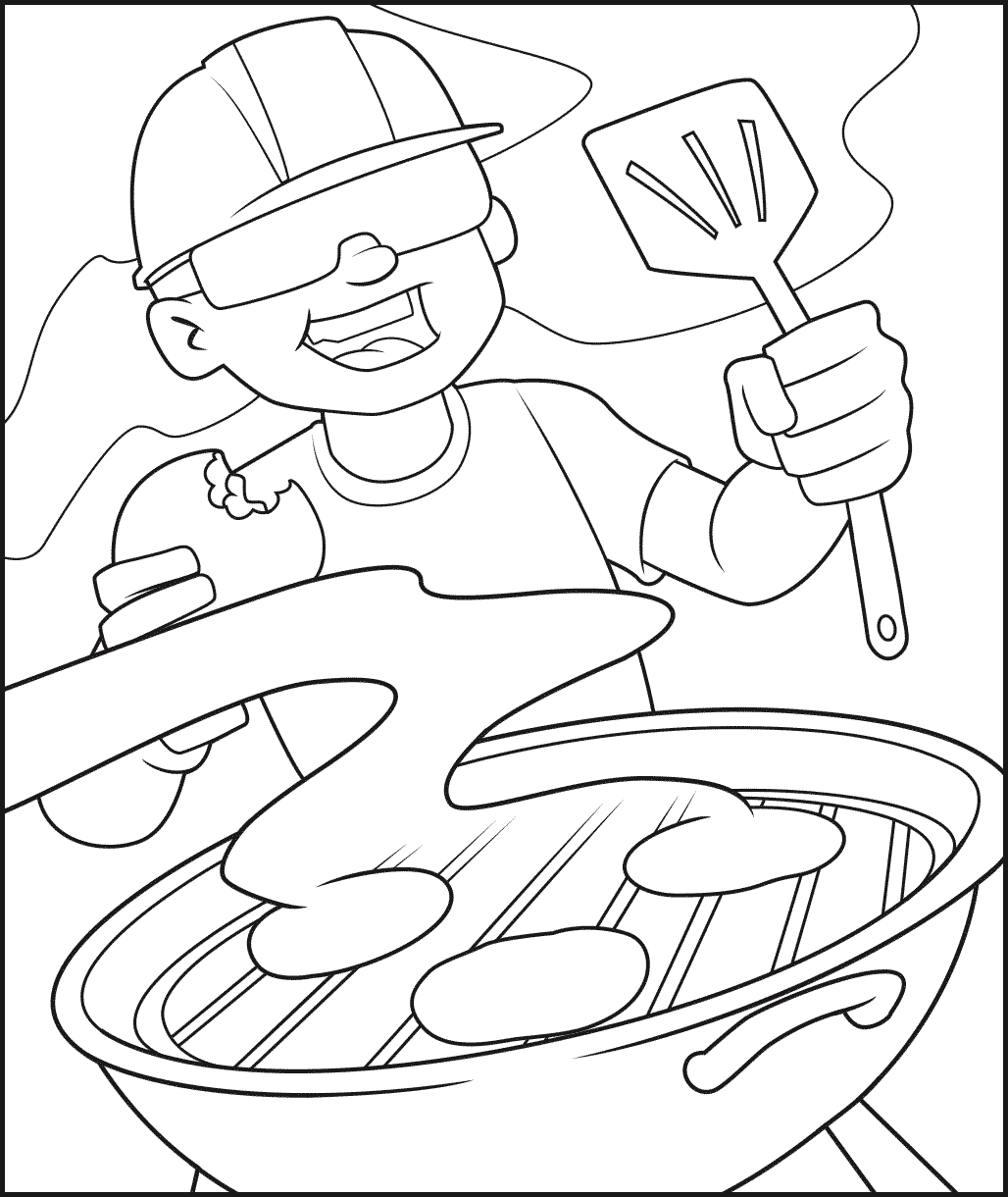 barbecue grill with hamburgers coloring page
