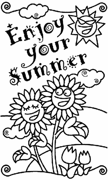 enjoy your summer sunflowers and sunny day coloring page