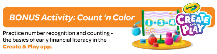Day 6: Count ‘n Color Practice number recognition and counting - the basics of early financial literacy!