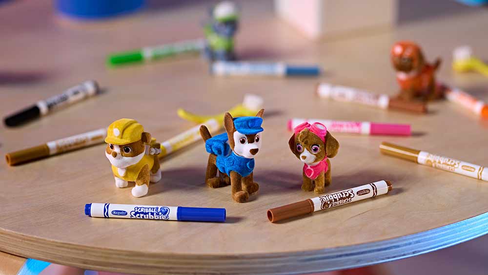 Paw Patrol Scribble Scrubbies decorated with assorted scribble scrubbie markers.