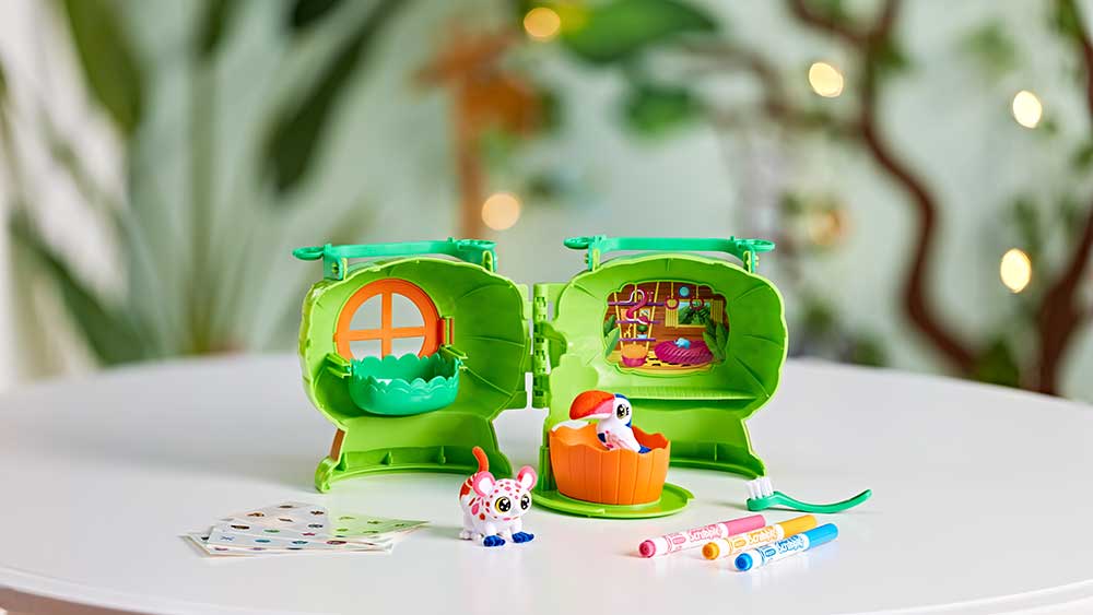 Safari pets on table with stickers and markers.