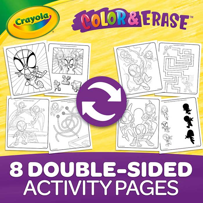 Spidey Color and Erase Reusable Activity Pad with Markers. 8 double-sided activity pages.