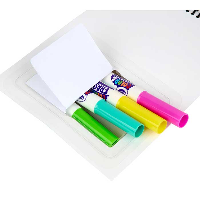 Color & Erase Disney Princess Reusable Sticker Activity Pad back view with markers in storage