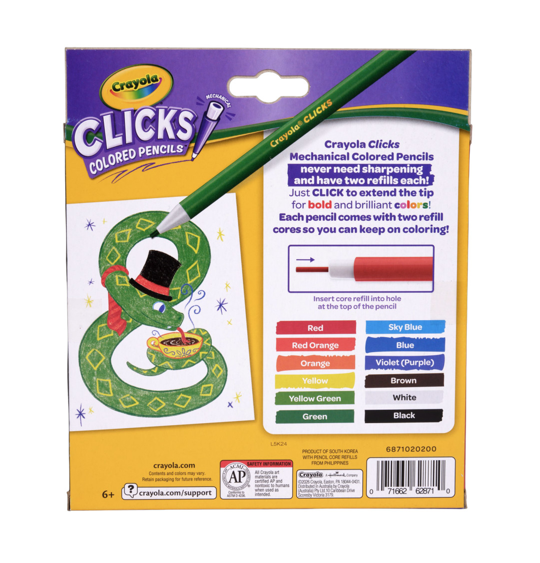 Crayola Clicks Colored Pencil Set, 12 Assorted Colors back view.