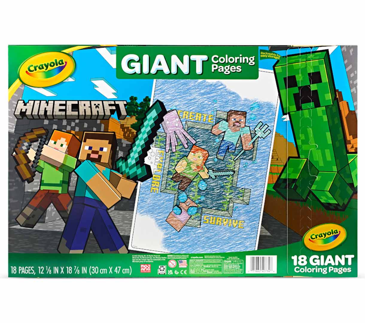 Minecraft giant coloring pages  18 count back view.