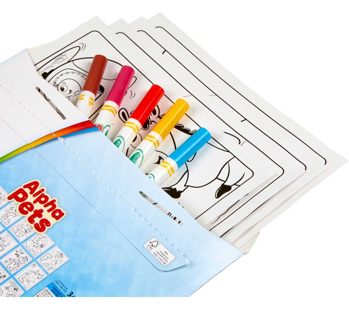 Color Wonder Mess Free Alpha Pets Coloring Pages & Markers. Markers and coloring pages shown partially in foldalope packaging.