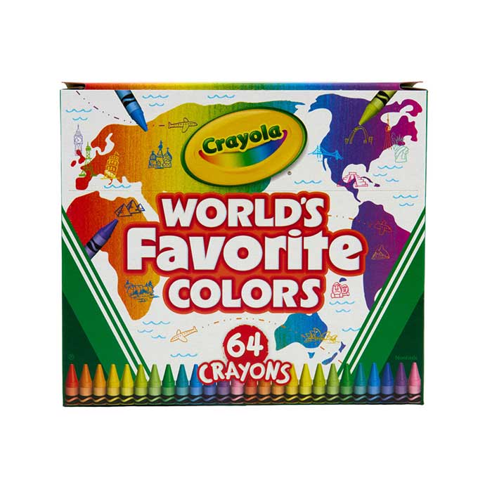 World's Favorite Colors, 64 count Crayons front view.