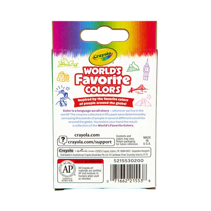 World's Favorite Colors, 8 count Crayons back view.