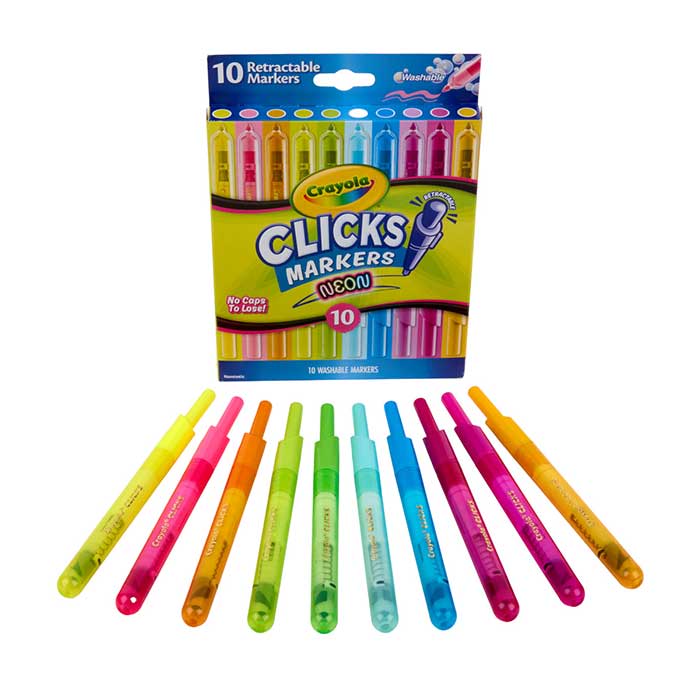 Clicks Retractable Markers, Neon, 10 Count packaging and contents.