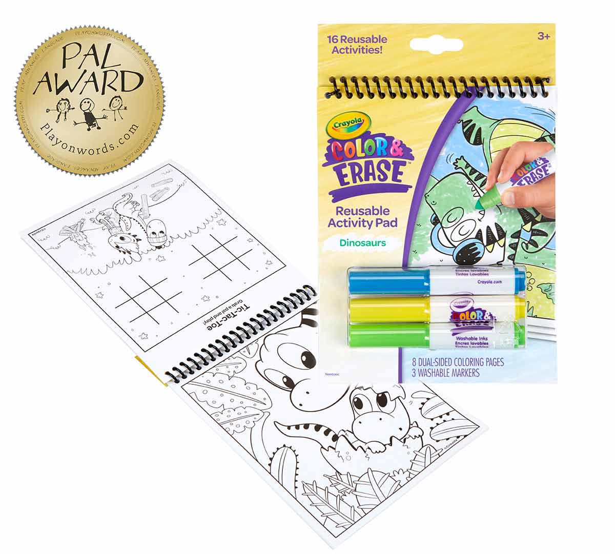Color and Erase Reusable Activity Pad  Dinosaurs with PAL Award Seal