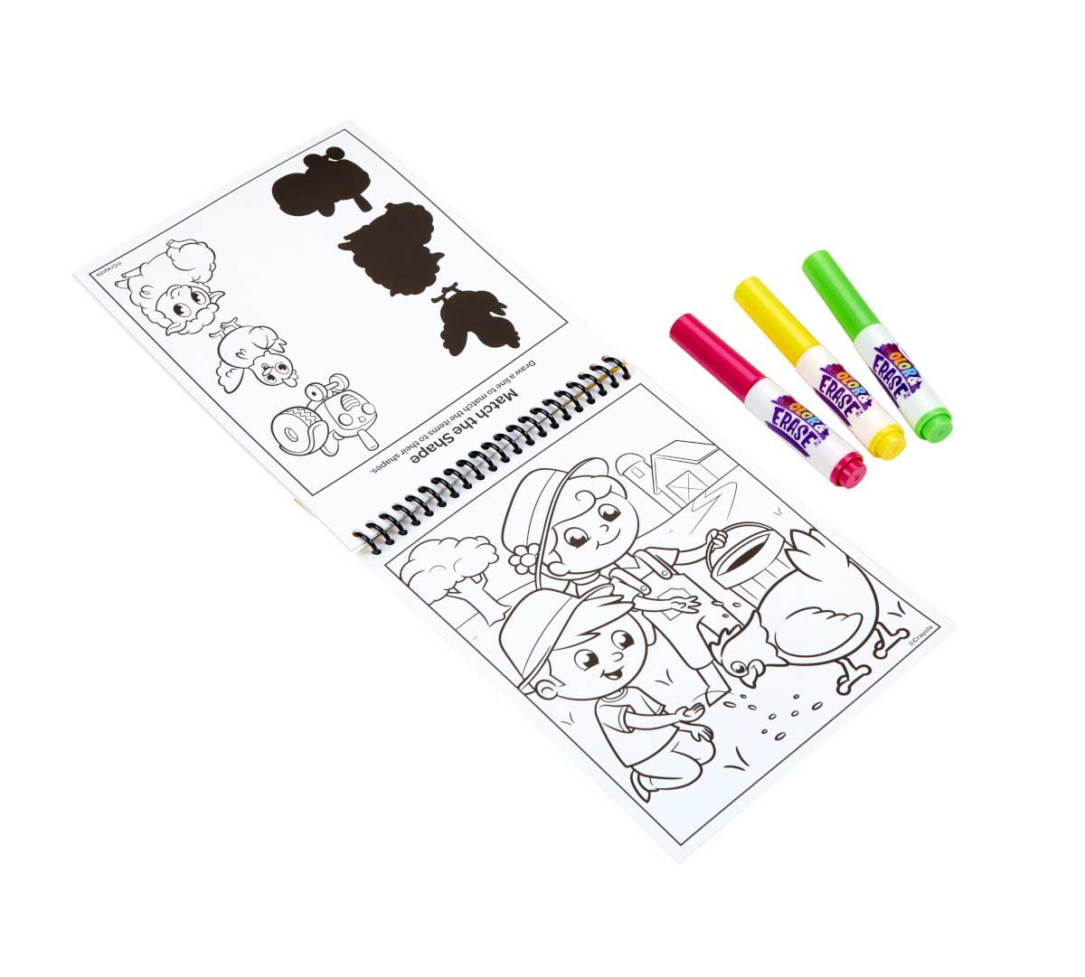 On the Farm Color and Erase Reusable Activity Pad with Markers contents
