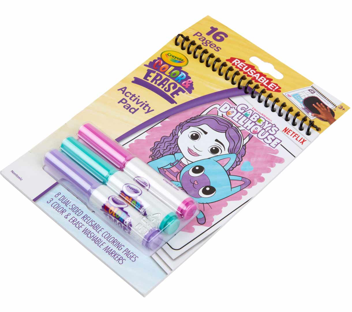 Gabby's dollhouse color & erase activity pad with markers  top view