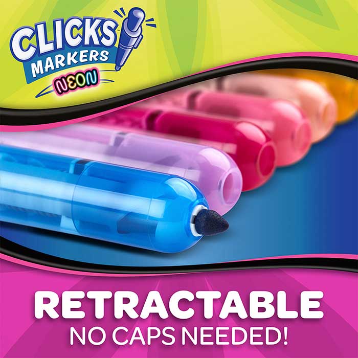 Clicks Retractable Markers, Neon, 10 Count. retractable. no capps needed!