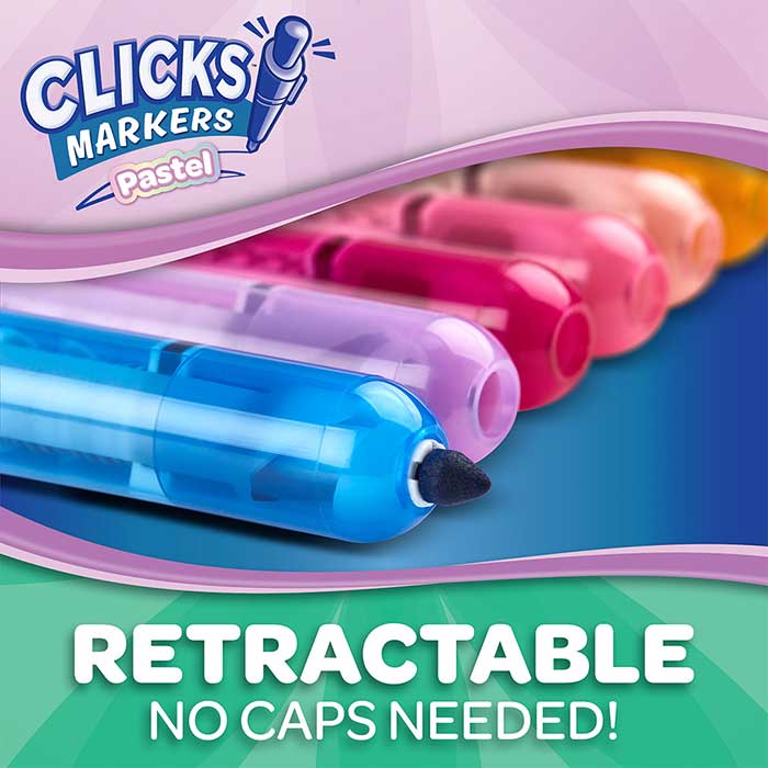 Clicks Retractable Markers, Pastel, 10 Count. Retractable, no caps needed!