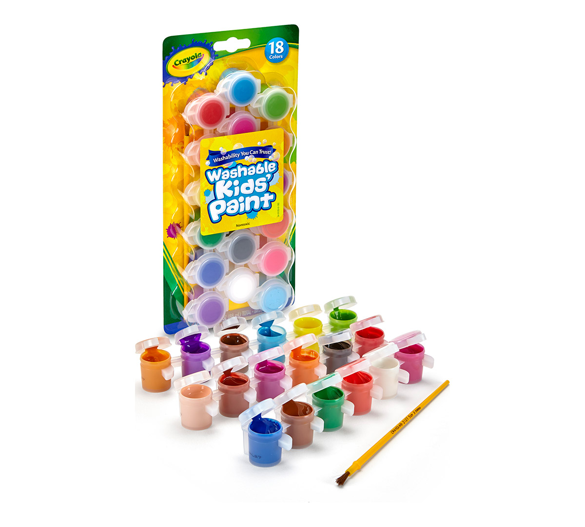 Botes de pintura lavables con pincel de 18 unidades