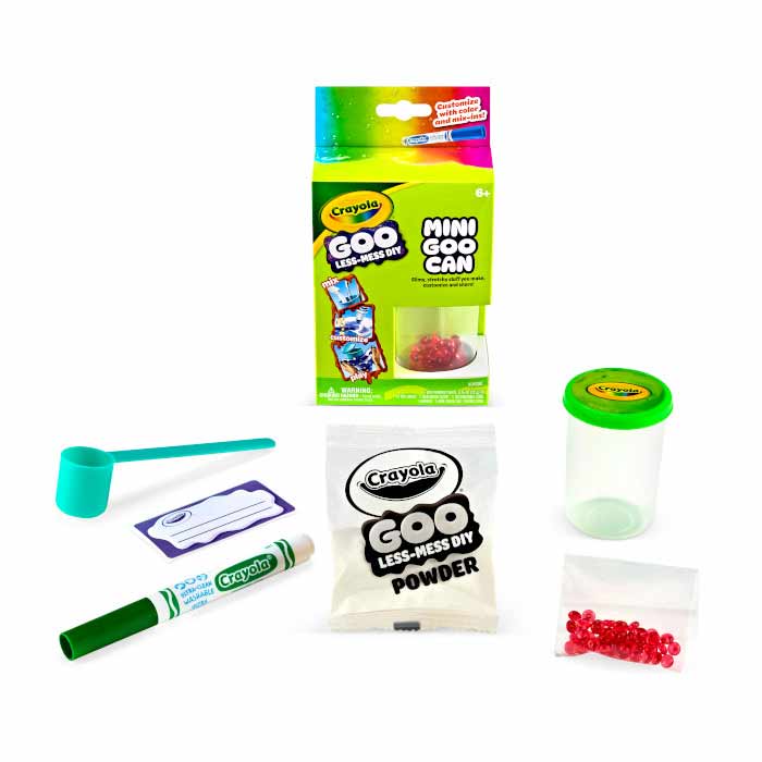 Crayola Goo, 1 Ct Mini Goo Can packaging and contents.
